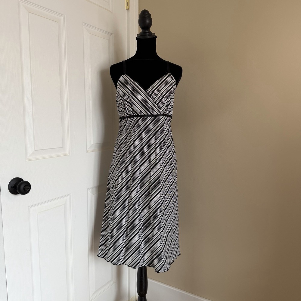 Studio 1940 Womens Y2K Black/White Striped Midi Dress Cotton Sz 18 Vintage Bratz